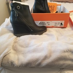 Miz Mooz black wedge bootie